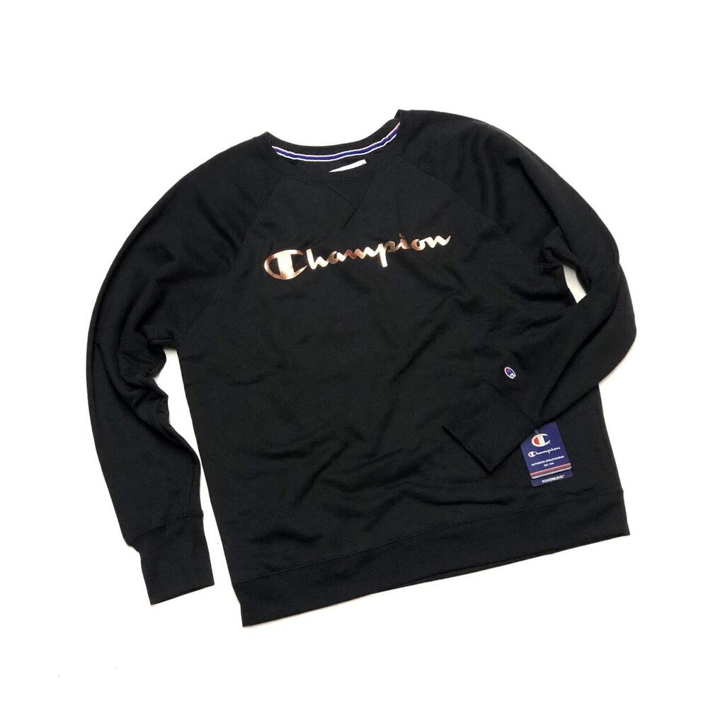 Champion Crewneck Sweatshirt Womens Size 2XL Black Rose Gold Metallic Script XXL